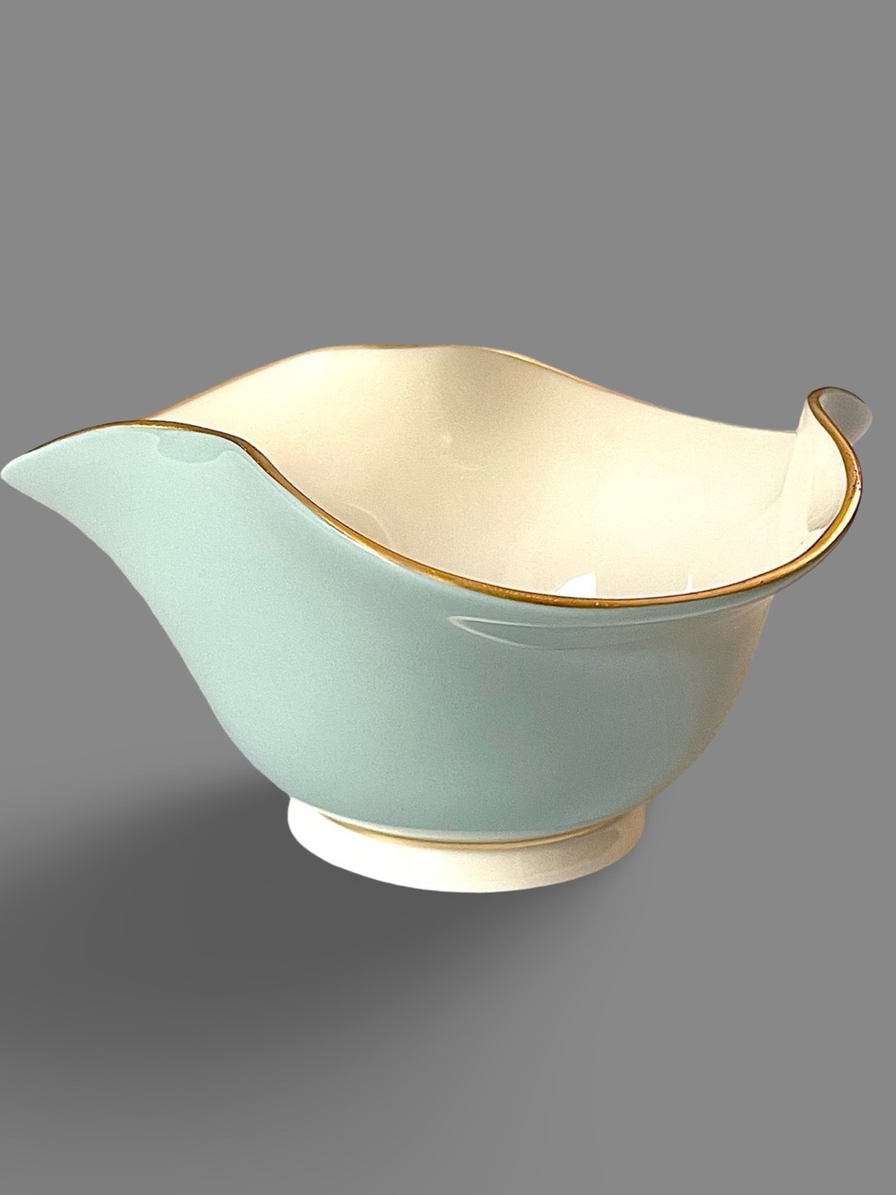 Mid-Century Lenox Devon Collection Fluted Porcelain Bowl Blue, Gold Trim